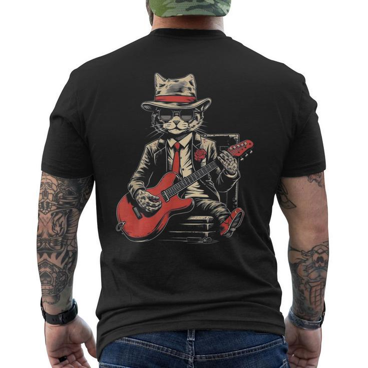 Vintage Jazz Cat Playing Guitar Band Retro Jazz Band Men's T-shirt Back Print