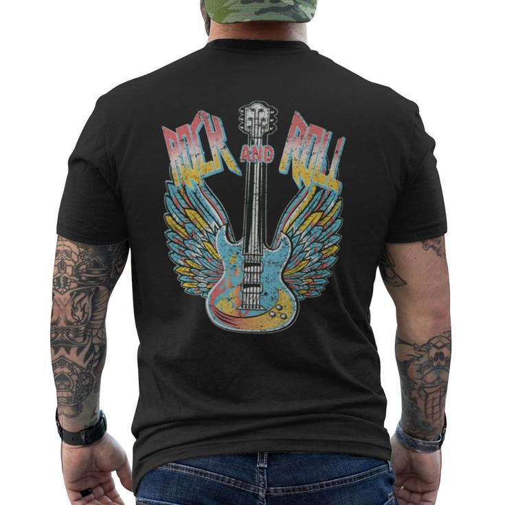 Vintage Retro 80S Rock & Roll Music Electric Guitar Wings Men's T-shirt Back Print