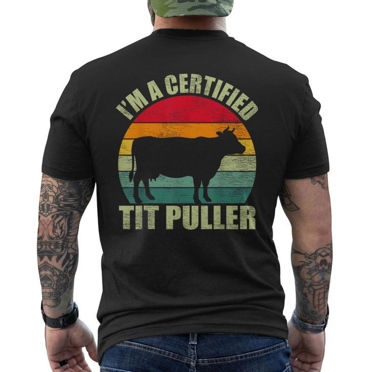 Vintage Retro I’M A Certified Tit Puller Cow Farmer Men's T-shirt Back Print