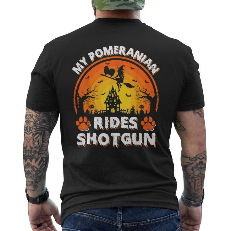 Vintage Retro My Pomeranian Rides Shotgun Halloween Mens Back Print T-shirt