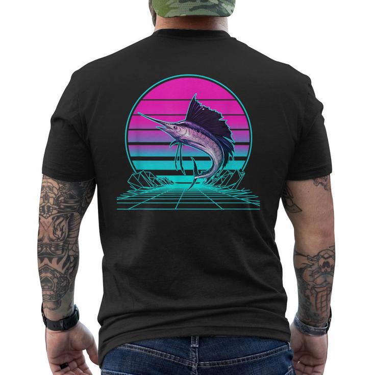 Vintage Retro Sunset Marlin T-Shirt mit Rückendruck