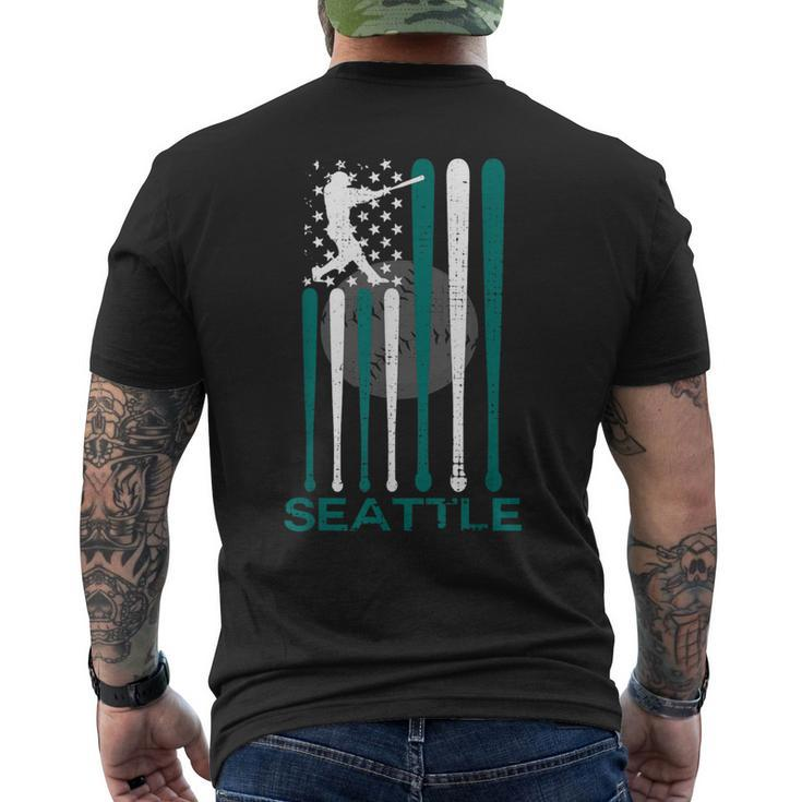 Vintage Seattle Baseball Soul American Us Flag Men's T-shirt Back Print