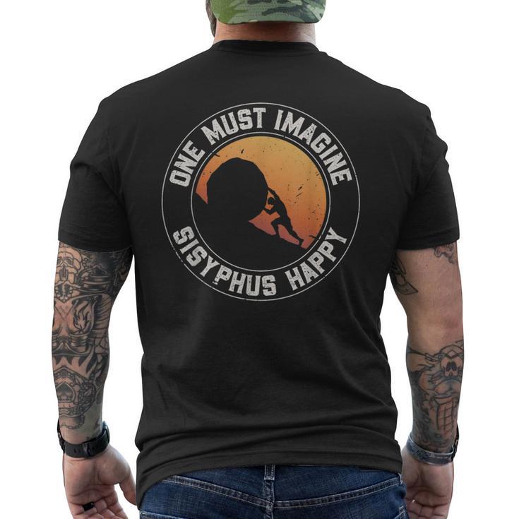 Vintage Sisyphus Is Happy Quote The Myth Of Sisyphus Men's T-shirt Back Print