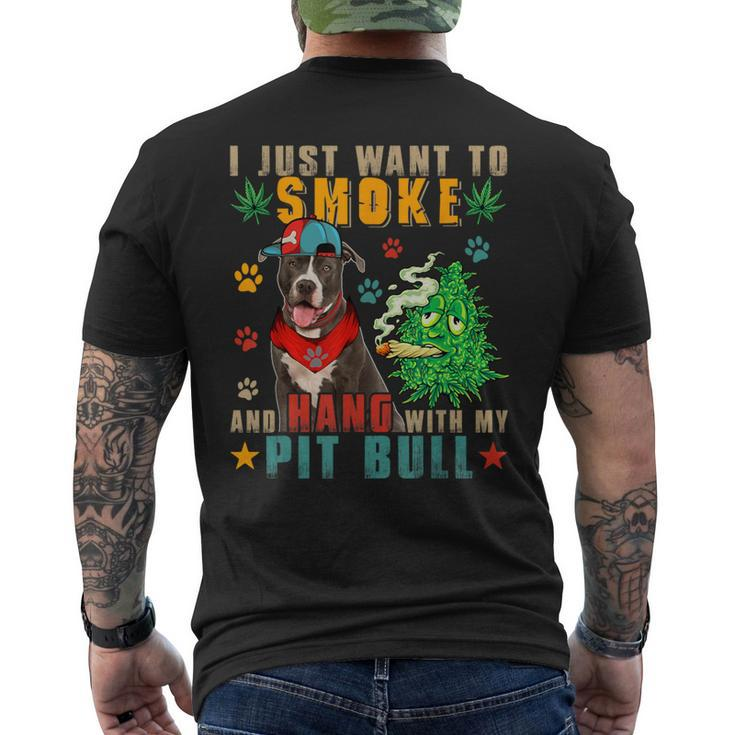 Vintage Smoke And Hang With My Pit Bull Smoker Weed Men's T-shirt Back Print