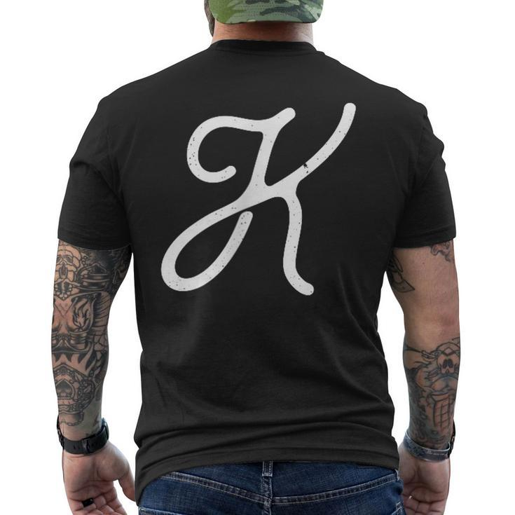 Vintage-Style Letter K Initial Monogram Script Font Men's T-shirt Back Print