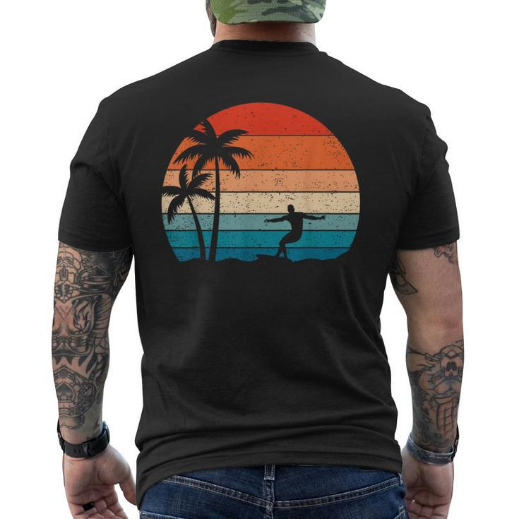 Vintage Sunset Palm Surfer Retro Surfing Beach Surf Men's T-shirt Back Print