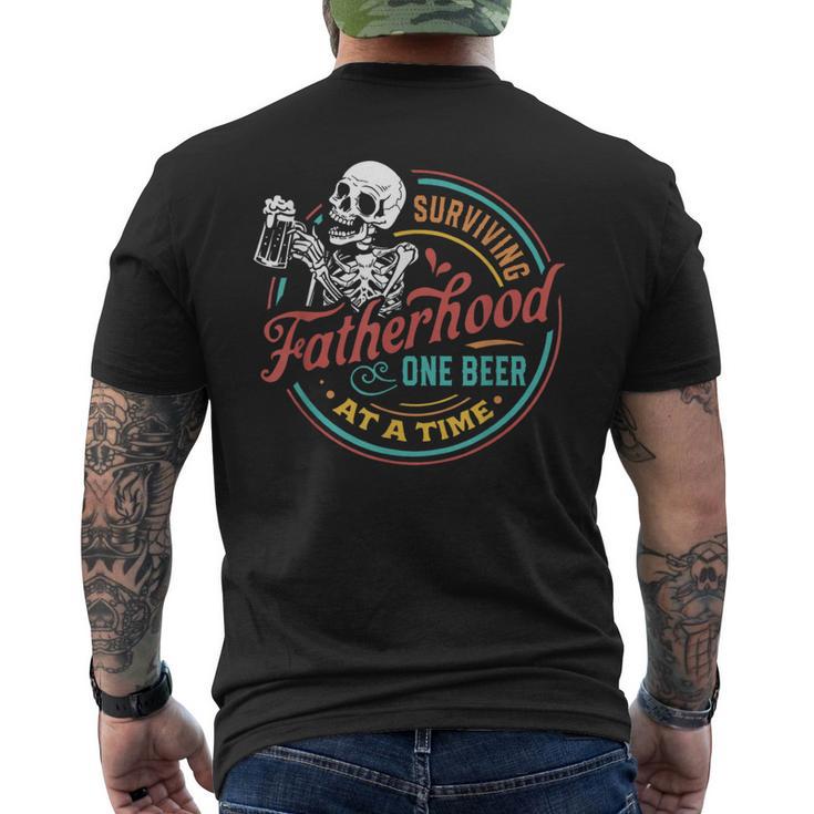 Vintage Surviving Fatherhood One Beer At A Time Men's T-shirt Back Print