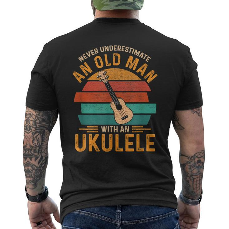 Vintage Never Underestimate An Old Man With An Ukulele Men's T-shirt Back Print