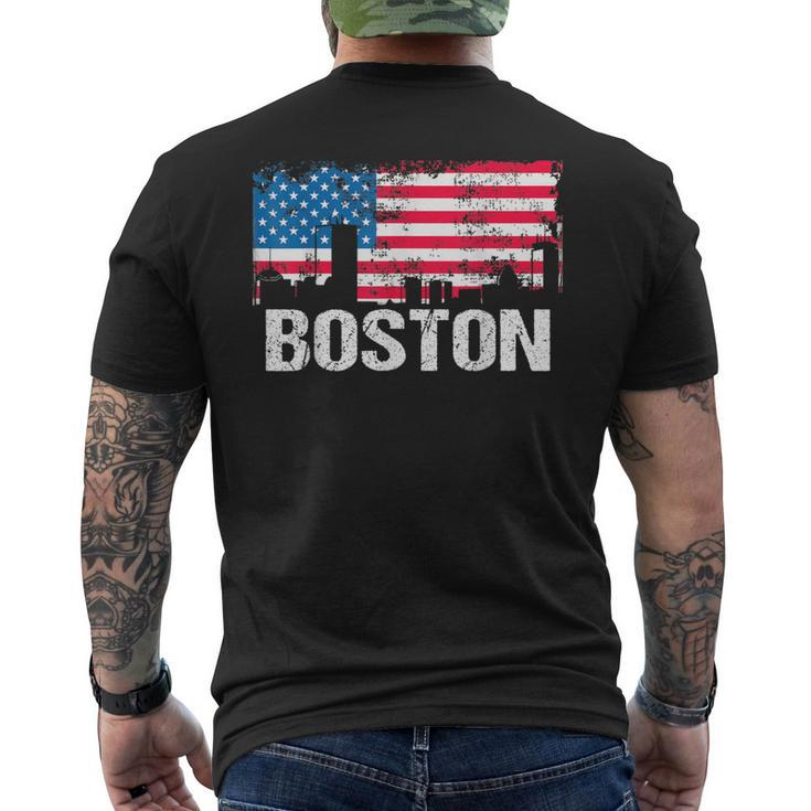 Vintage Us Flag American City Skyline Boston Massachusetts Men's T-shirt Back Print