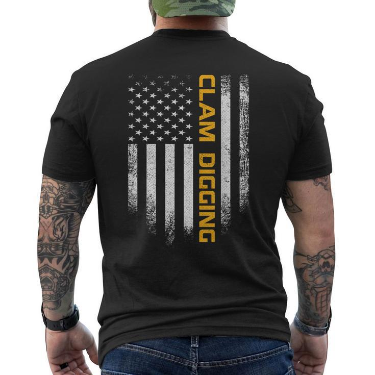 Vintage Usa American Flag Clams Clamming Clam Digging Digger Men's T-shirt Back Print