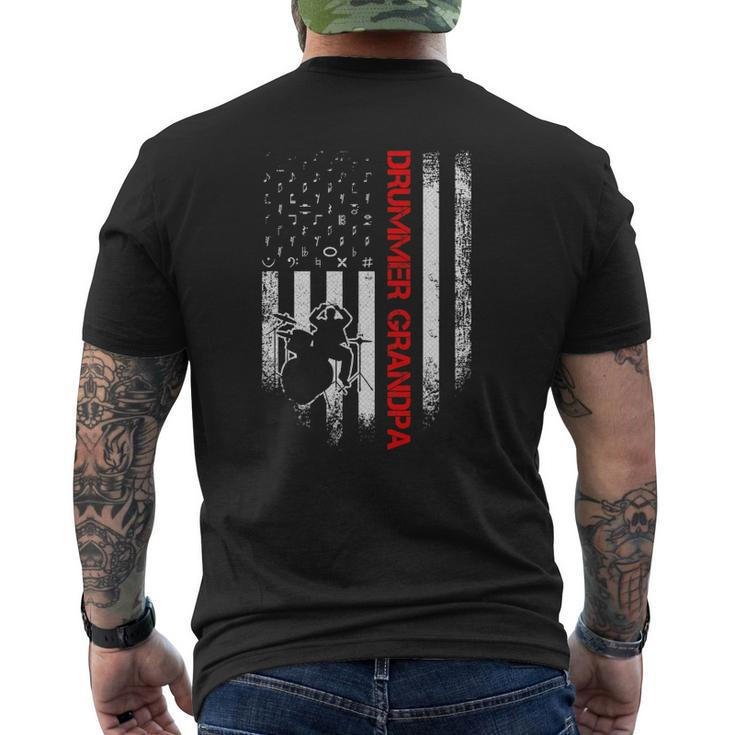 Vintage Usa American Flag Drums Grandpa Drummer Silhouette Mens Back Print T-shirt