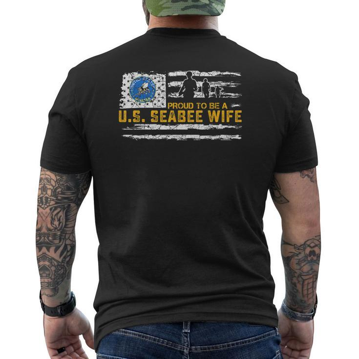 Vintage Usa American Flag Proud To Be A Seabee Wife Military Mens Back Print T-shirt
