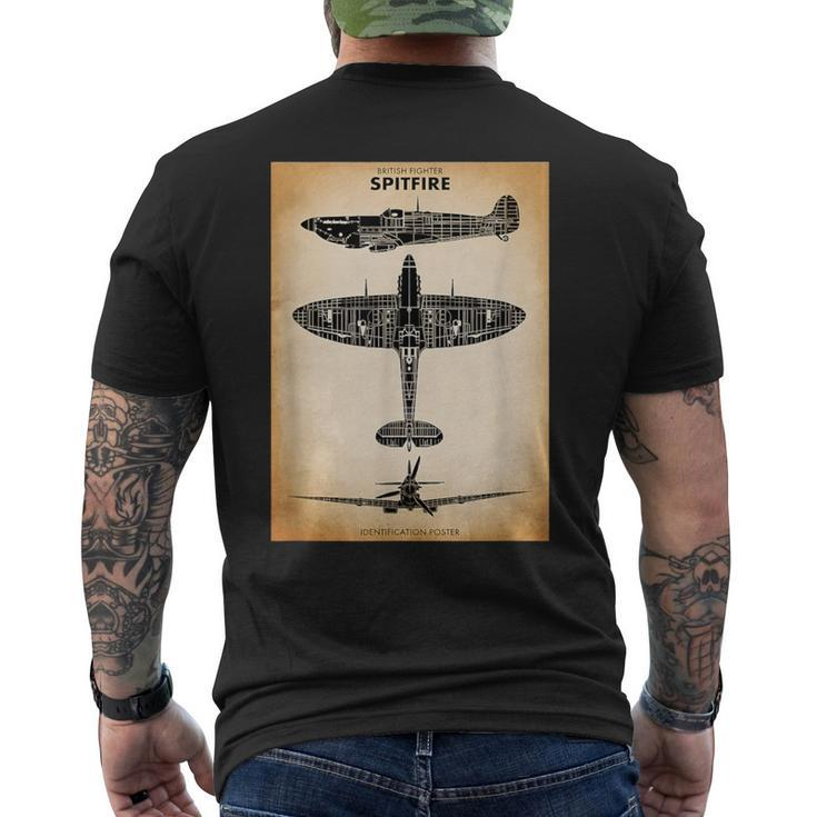 Vintage Wwii Identification Poster Raf Spitfire Men's T-shirt Back Print