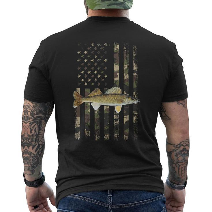 Walleye Camo American Flag Fishing Walleye Men's T-shirt Back Print