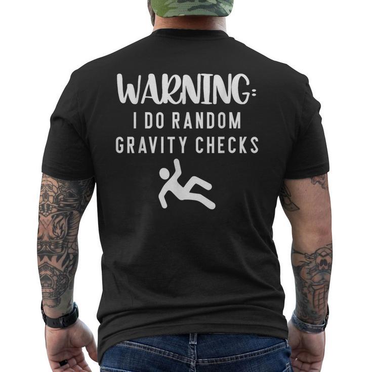 Warning I Do Random Gravity Checks Stick Man Men's T-shirt Back Print