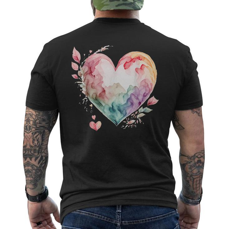Watercolor Heart Valentine's Day Vintage Graphic Valentine Men's T-shirt Back Print