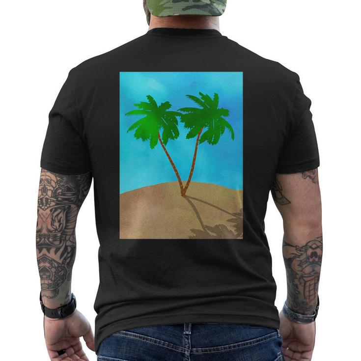 Watercolor Palm Tree Beach Scene Collage Men's T-shirt Back Print