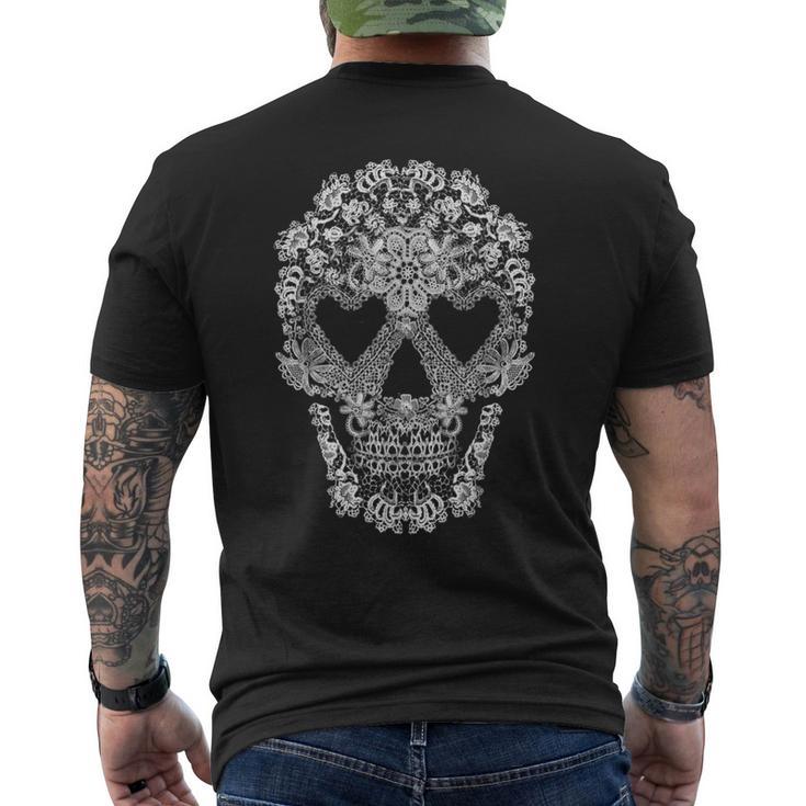 White Lacy Skull With Heart Eyes Men's T-shirt Back Print