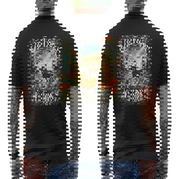 Wild Flowers Wild Horses Retro Southern Sunset Cowgirl Men's T-shirt Back Print