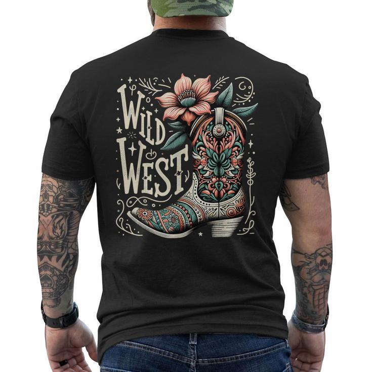 Wild West Country Music Vintage Cowgirl Boot Western Flower Men's T-shirt Back Print