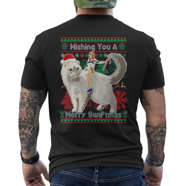 Wishing You A Merry Swiftmas Ugly Christmas Sweater Big Cat Mens Back Print T-shirt