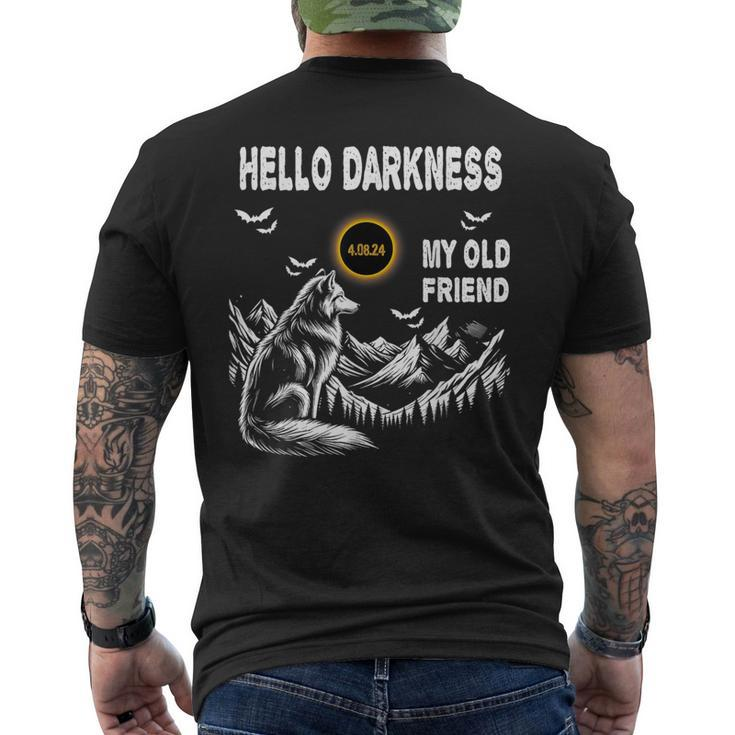 Wolf Hello Darkness My Old Friend Solar Eclipse April 8 2024 Men's T-shirt Back Print