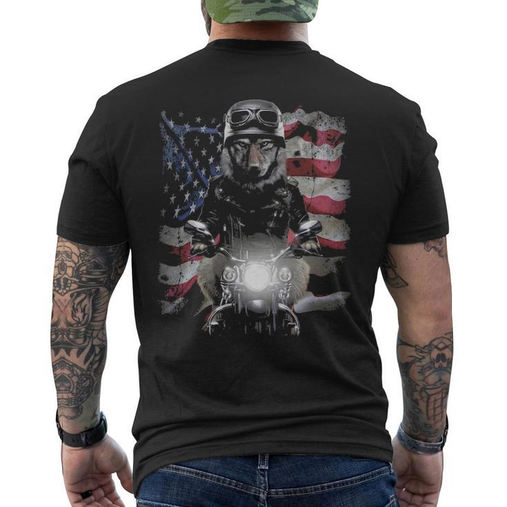 Wolf Motorbike With Flag Of Usa Men's T-shirt Back Print