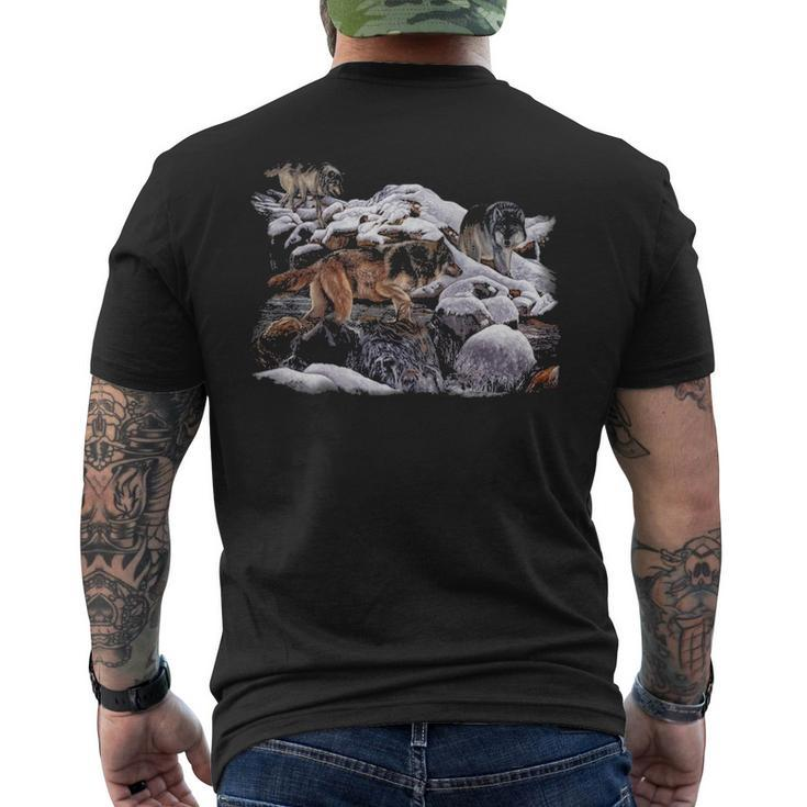 Wolf Sweat Wildlife Wolf Mountain Three Wolf Men's T-shirt Back Print