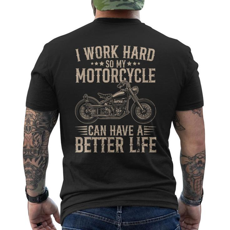 Work Hard For My Motorcycle Biker Joke Vintage Men's T-shirt Back Print