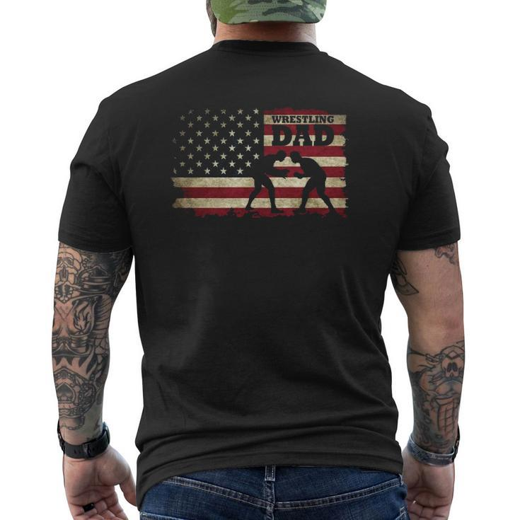 Wrestling Dad American Flag Mens Back Print T-shirt