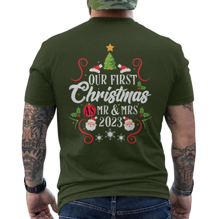 1St First Christmas As Mr And Mrs 2023 Couples Pajamas Men's T-shirt Back Print