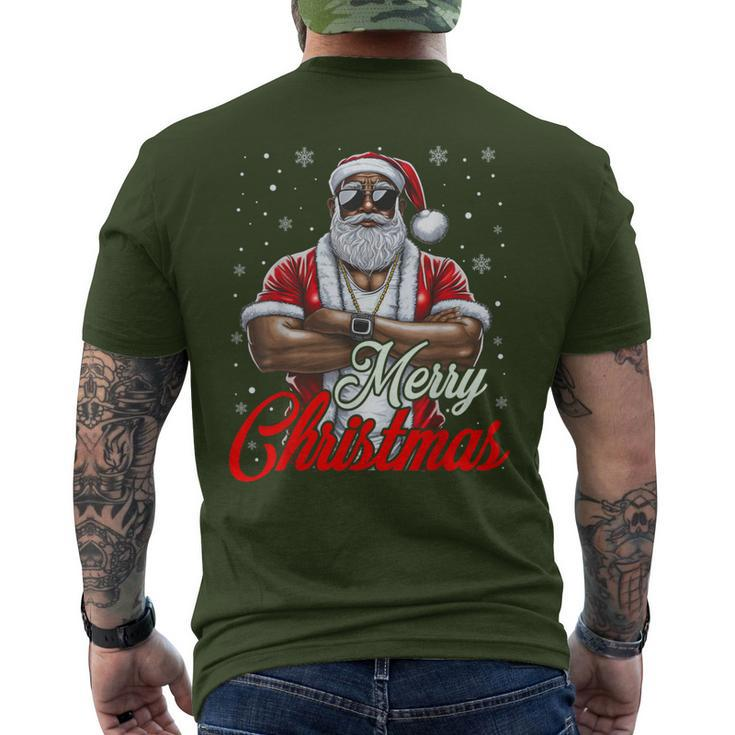 African American Santa Christmas Pajama Cool Black Men's T-shirt Back Print