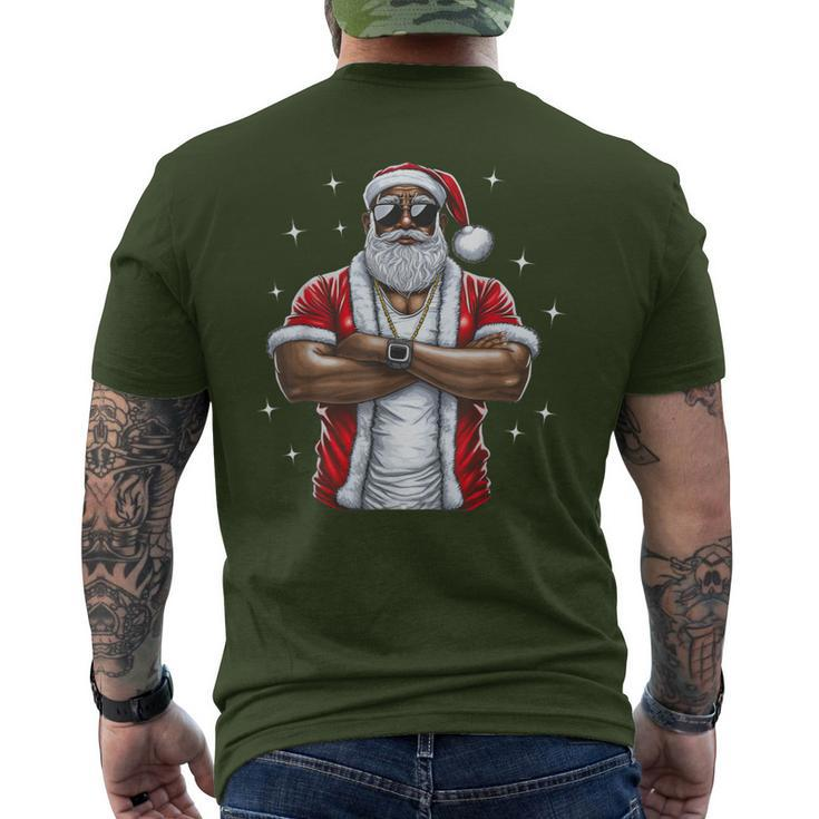 African American Santa Christmas Pajama Cool Black X-Mas Men's T-shirt Back Print
