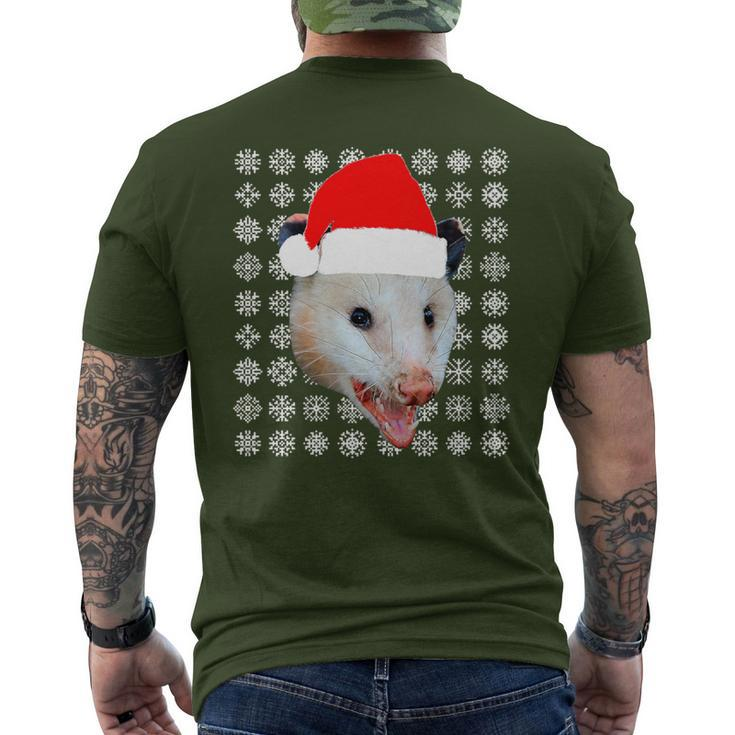 Animals In Santa Hats Road Kill Opossum Christmas Men's T-shirt Back Print