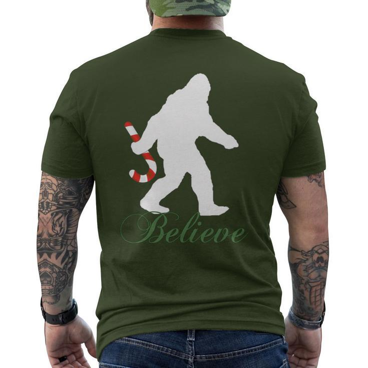 Bigfoot Sasquatch Yeti Believe Candy Cane Christmas Pajamas Men's T-shirt Back Print
