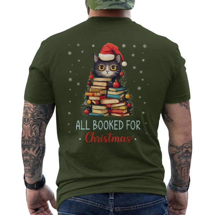 All Booked For Christmas Black Cat Santa Christmas Book Tree Men's T-shirt Back Print