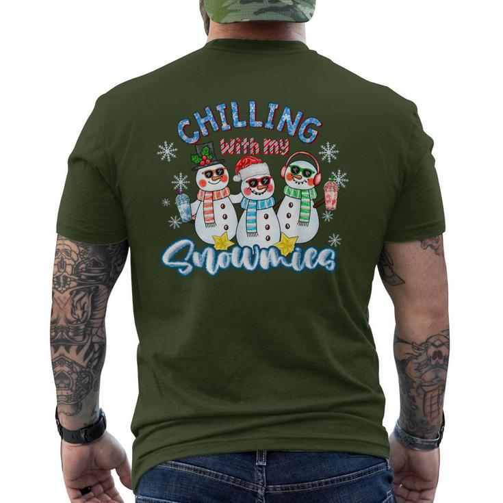 Chillin With My Snowmies Santa Snowman Ugly Christmas Men's T-shirt Back Print