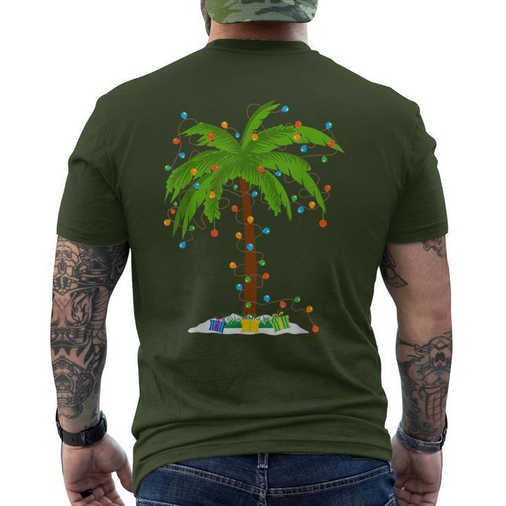 Christmas Beach Palm Tree With Xmas Lights Tropical Santa Men's T-shirt Back Print