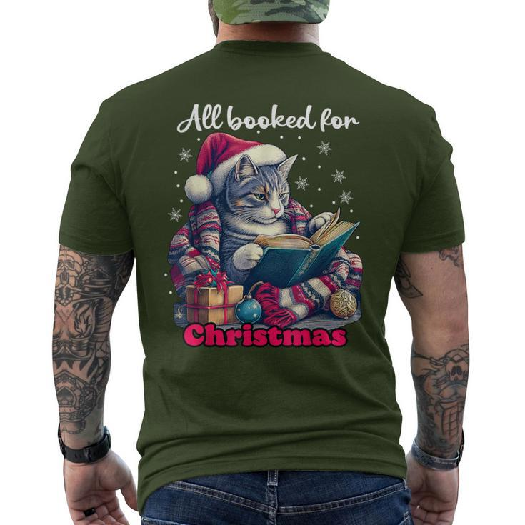 Christmas Cat Reading Book All Booked For Christmas Bookworm Men's T-shirt Back Print
