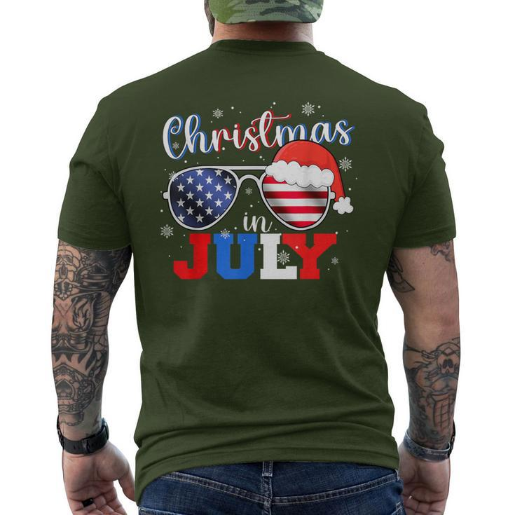 Christmas In July Santa Hat Sunglasses Usa Flag 4Th Of July Men's T-shirt Back Print