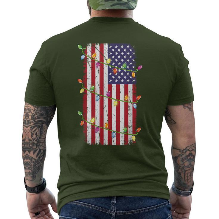 Christmas Lights Usa Flag Patriotic Veteran Christmas Men's T-shirt Back Print