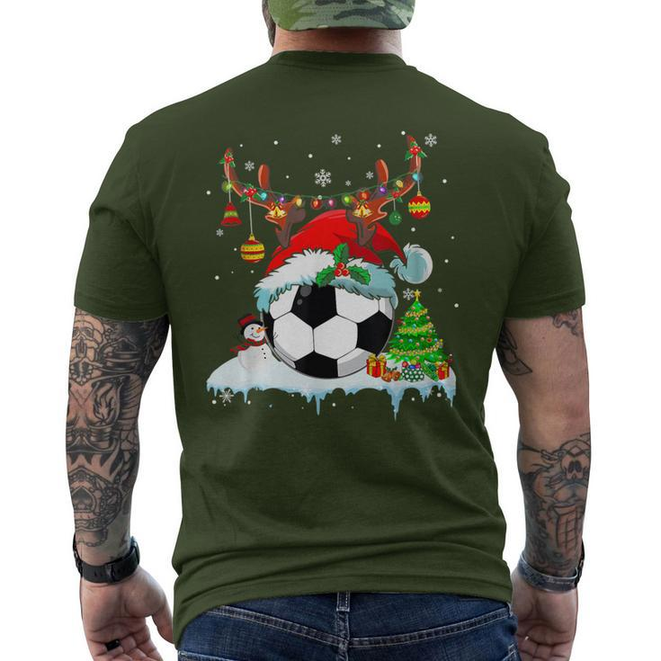 Christmas Soccer Player Lights Ball Santa Hat Xmas Pajama Men's T-shirt Back Print