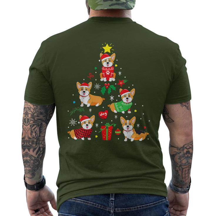 Corgi Christmas Tree Light Buffalo Plaid Dog Xmas Men's T-shirt Back Print