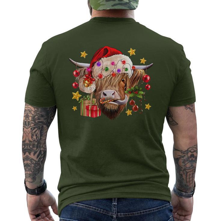 Cow Christmas Santa Hat Lights Christmas Tree Christmas Cow Men's T-shirt Back Print