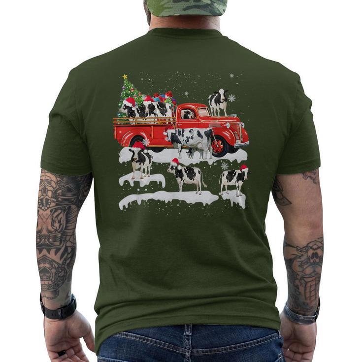 Cow Riding Red Truck Merry Christmas Farmer X-Mas Ugly Men's T-shirt Back Print