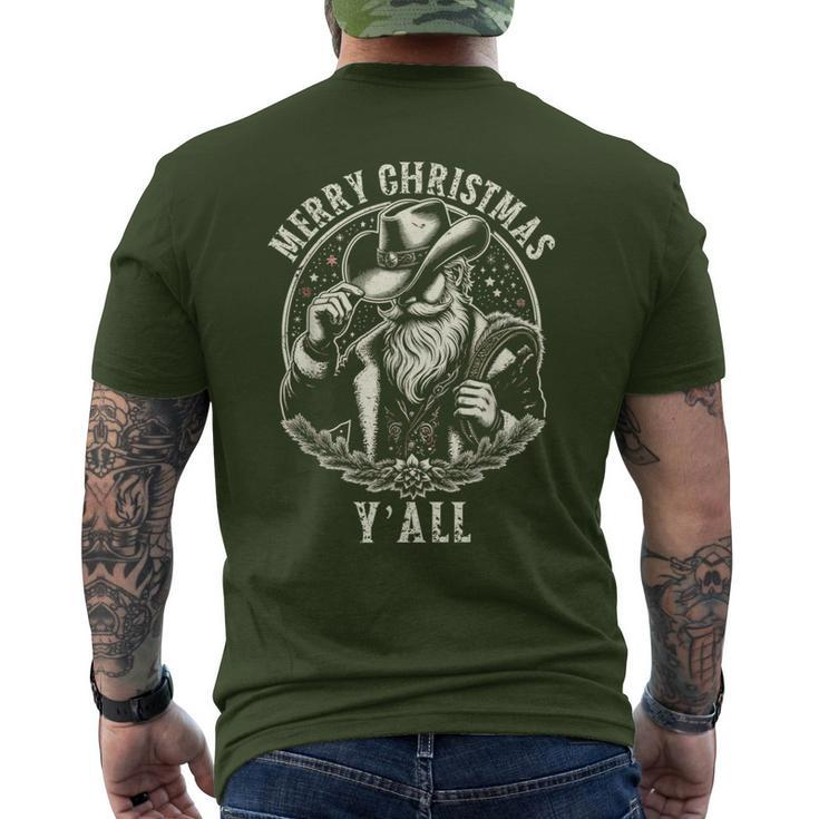 Cowboy Santa Claus Merry Christmas Y'all Western Country Men's T-shirt Back Print