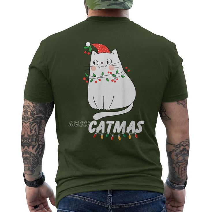 Cute Cat Merry Catmas Christmas Cat Lovers Santa Pajama Men's T-shirt Back Print