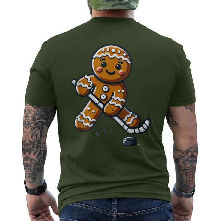 Cute Gingerbread Man Hockey Player Hockey Christmas Kid Boys Men's T-shirt Back Print