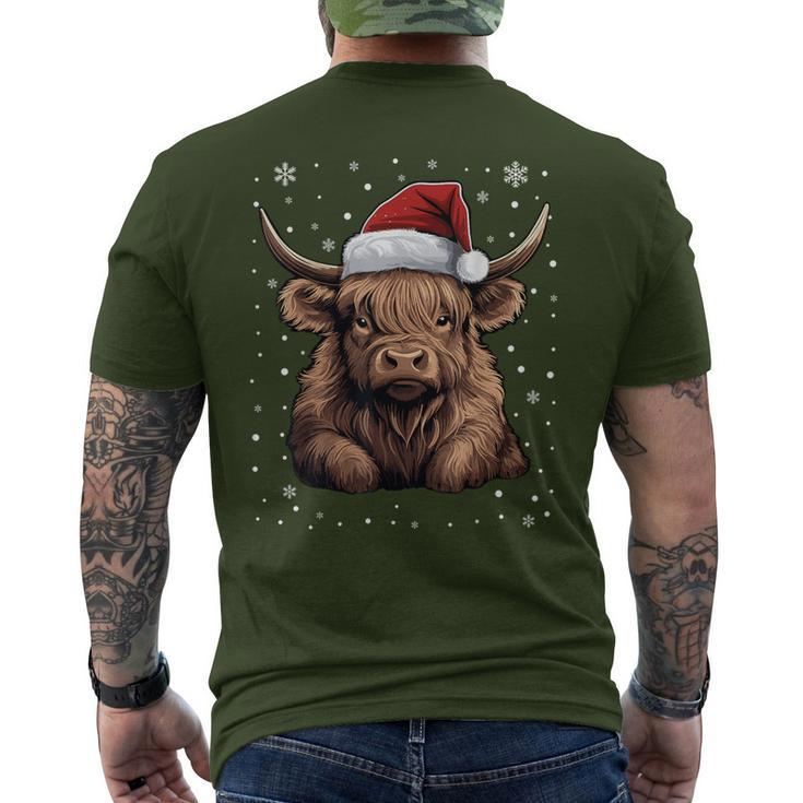 Cute Highland Cow Christmas Santa Hat Xmas Pajama Men's T-shirt Back Print
