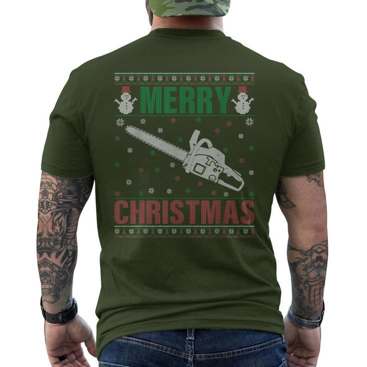 Family Xmas Pajamas Matching Chainsaw Ugly Christmas Men's T-shirt Back Print
